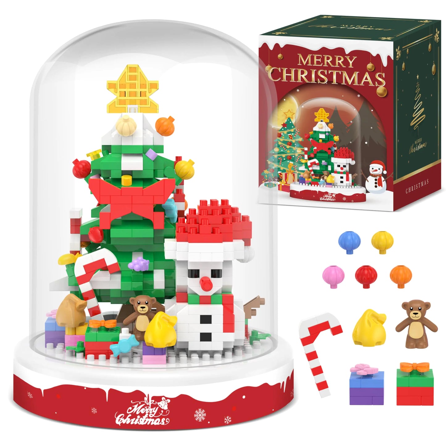 Weihnachtsbaum Schneemann Bauklötze 516 PCS Spielzeug-Bausätze Weihnachtsdekoration Weihnachtsschmuck-Bausatz mit Staubschutz Weihnachtsbaum Spielzeug für Kinder und Erwachsene