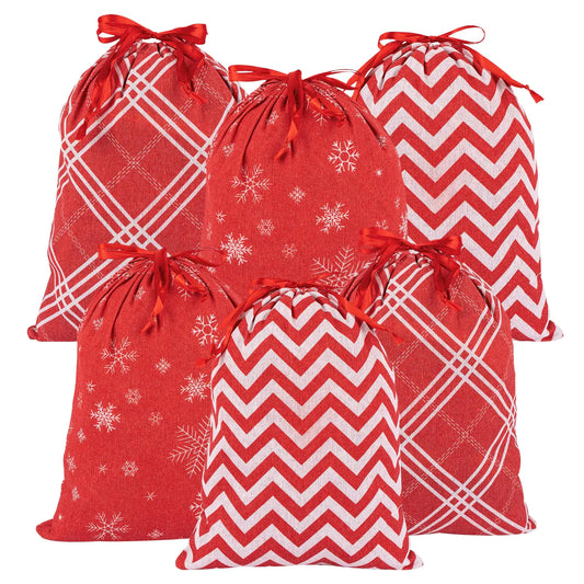 joycraft 6Stk. Weihnachtszugbeutel aus roter Baumwolle, Verschiedene Größen, Geschenktaschen, Weihnachtsverpackungssäcke, Stoffbeutel für Geschenkboxen, Puppen, Spielzeug, Große Weihnachtsgeschenke