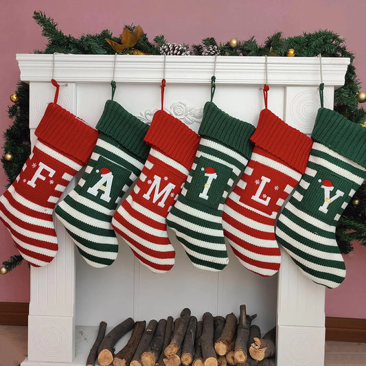 XENTUMI Weihnachtsstrumpf Gestrickte Initialen-Weihnachtsstrümpfe für die Familie Bauernhaus Monogramm Buchstaben Weihnachtsstrümpfe Weihnachtsdekoration Geschenkstrumpf Personalisierter Strumpf Bestickter Buchstabe R