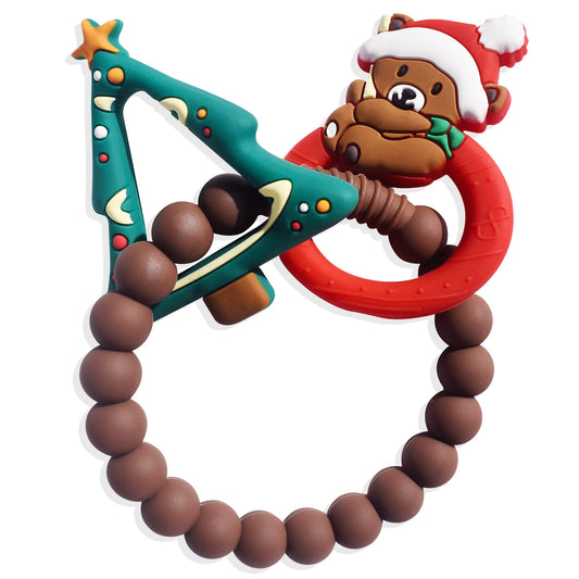 BIGSPINACH Babys Erstes Weihnachten Beißring Weihnachtsbaum und Weihnachtsbär Rassel Beißring Silikon Beißspielzeuge für Kinder Weihnachtsgeschenke oder Weihnachtsstrumpffüller